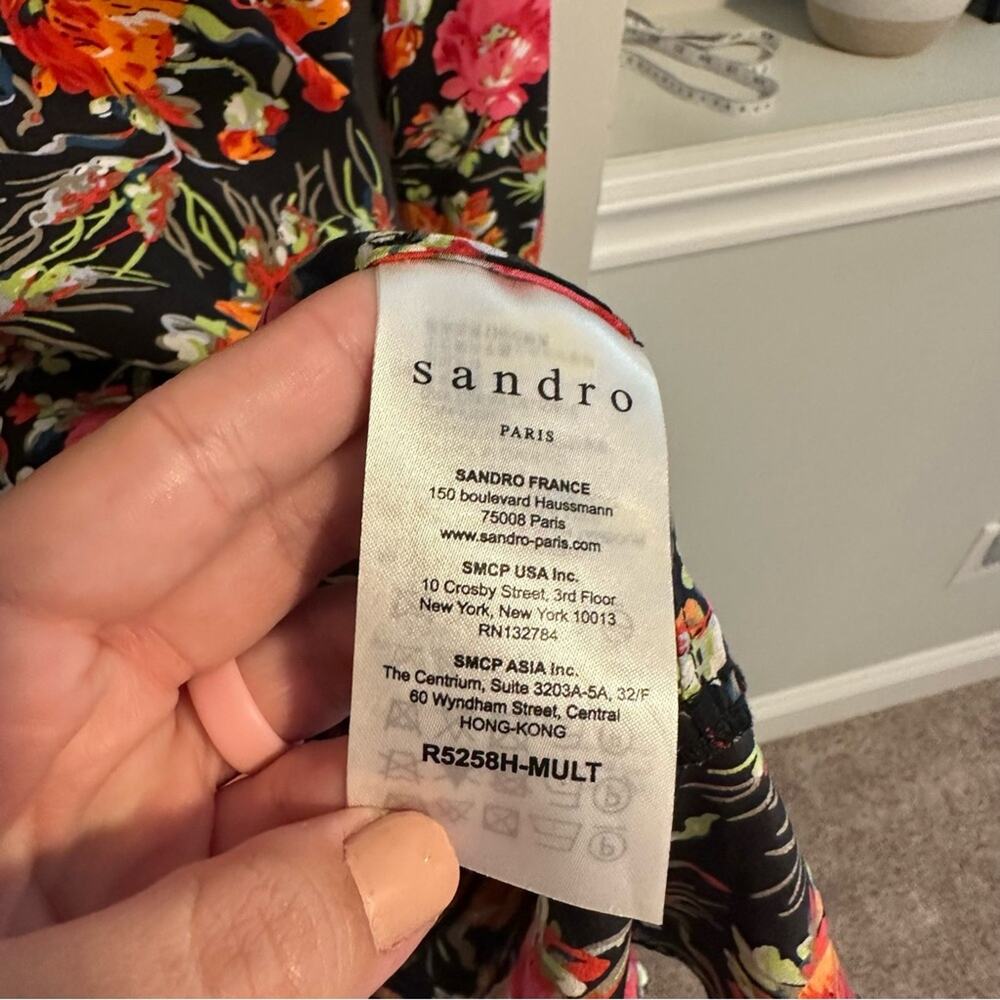 Sandro Paris Black Orange Pink Silk Floral Mini Dress Small - Picture 11 of 16